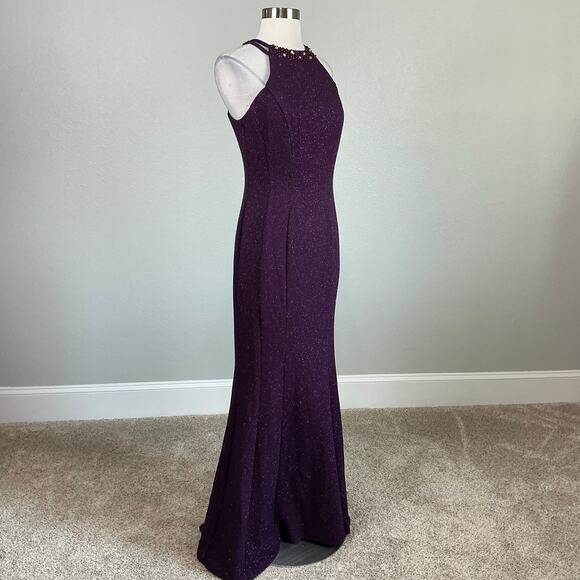 Beaded Mermaid Evening Gown Metallic Purple Size 8 Nightway Sleeveless Formal - Picture 2 of 12